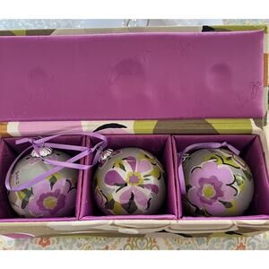 Lot of 3 Vera Bradley hand painted floral glass Christmas tree ornaments retired